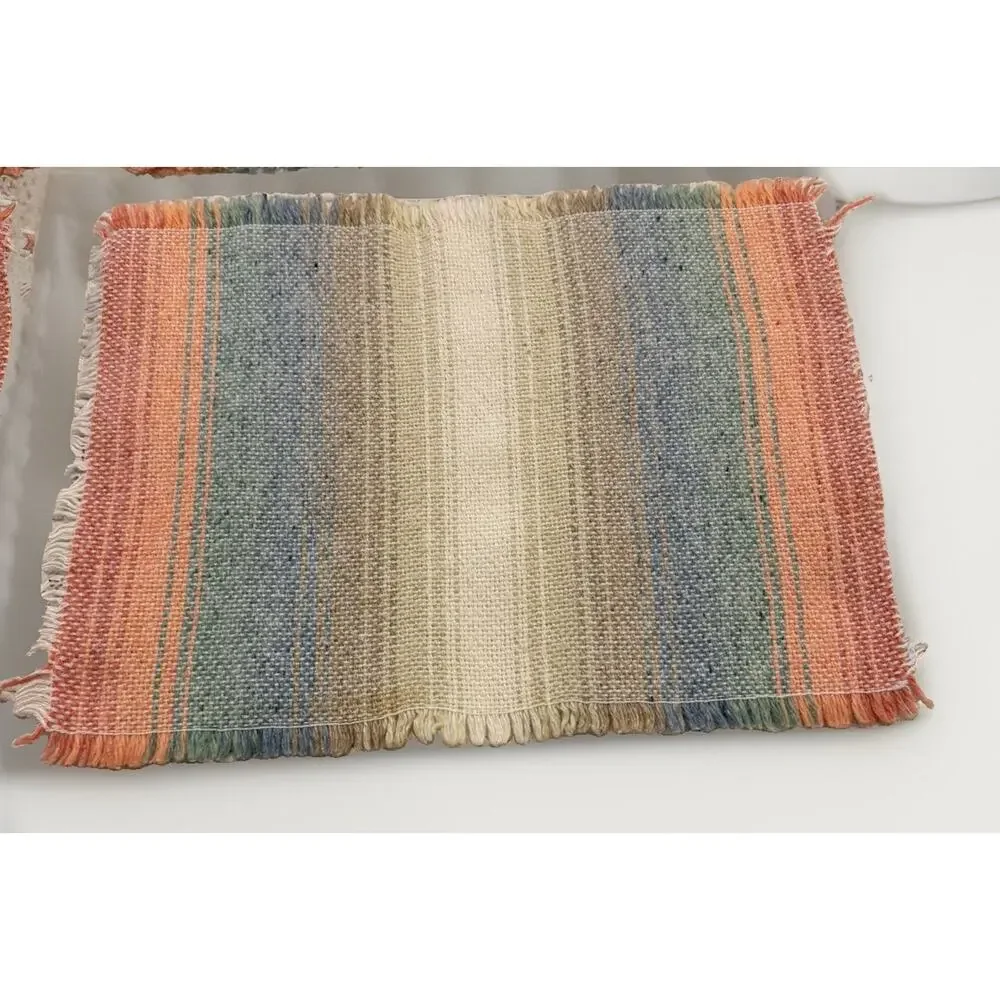 Vintage Handwoven Placemats SET Of 4 Multicolor Fringed Boho 3053/20
